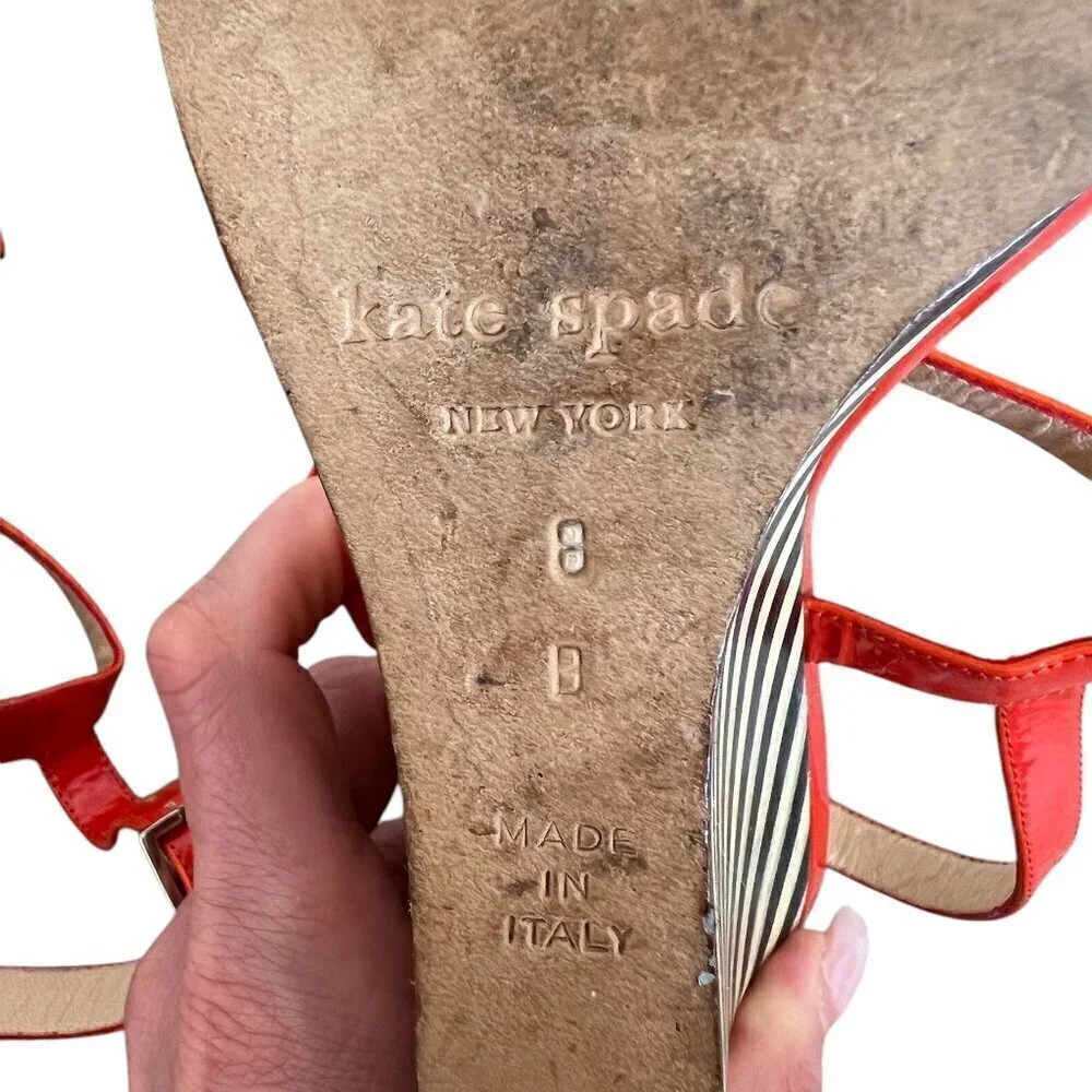 Kate Spade Womens Lorna Wedge Sandals Open Toe Patent Leather Orange Size 8D